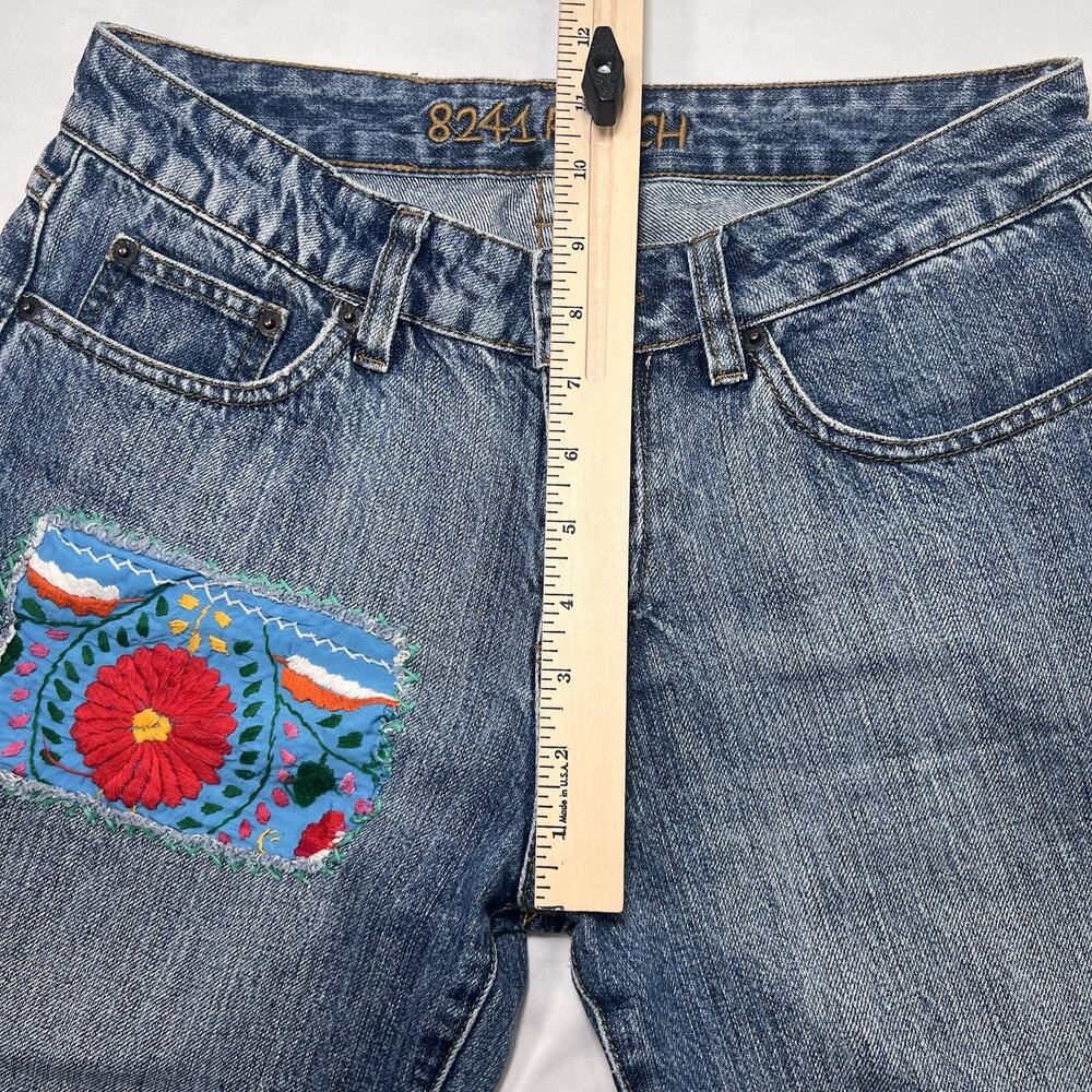 8241 Ranch Jeans Size 6 Blue Floral Crochet Patches Straight Leg Boho Festival - Picture 7 of 15